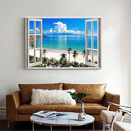 LIXI Window with Ocean View Posters HD Canvas Print Modern Home Decor Wall Art 08x12inch(20x30cm)