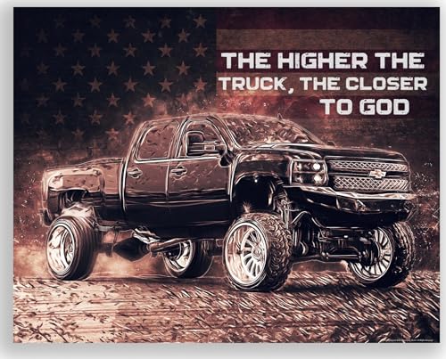 Inspirational Wall Art Co. - Higher The Truck The Closer to God - Lifted Diesel Truck Chevy Boys Motivational Quotes Posters - Print Home Gift Bedroom Decor - 11X14 inches Unframed