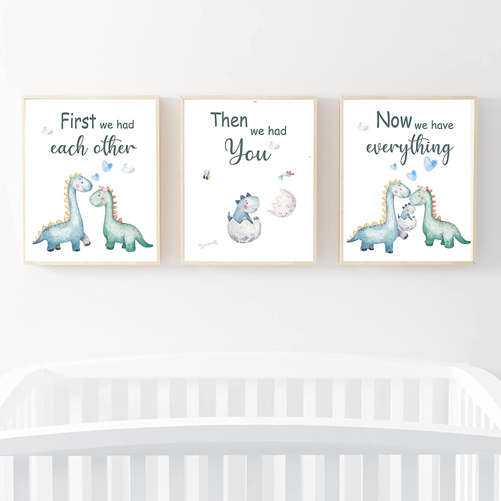 SUUURA-OO Cute Baby Dinosaur Watercolor Art Print poster, Set of 3 (8”X10”) Balloon Dinosaur Family Love Quote Wall Art Poster, Living Room Bedroom Home Decor Nursery Art Printing,Unframed (boy)