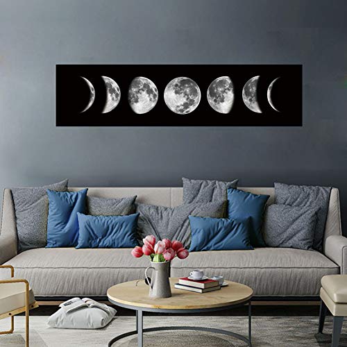 Zunniu Moon Phase Wall Art Painting, Black and White Moon Canvas Print Poster Wall Art Decoration for Bedroom Living room (Black unframed)