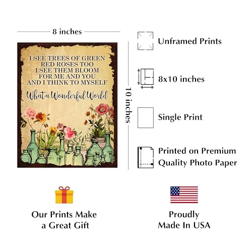 Louis Armstrong - What a Wonderful World - Song Lyric Wall Art Print, This Ready to Frame Jazz Music Wall Art Poster Print is Ideal For Home, Bar, Studio, cave & Music Room Décor, Unframed - 8x10"