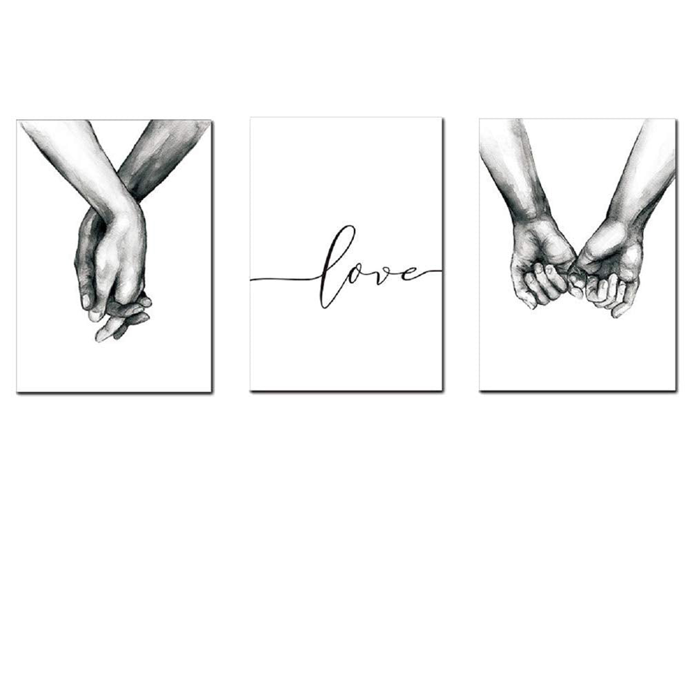 Wall Art for Bedroom Living Room Minimalist Black and White Canvas Print Poster Love Hand in Hand Sketch Art Line Paintings Home Decor (8x10 inches) …