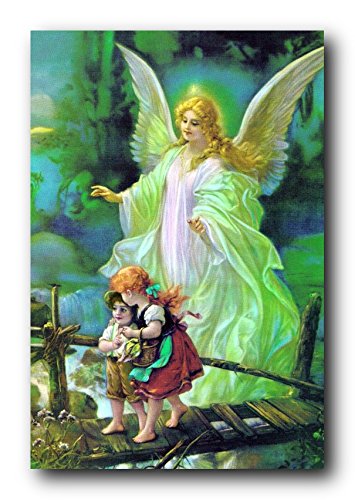 Guardian Angel with Children On Bridge Religious Wall Decor Art Print Poster (16x20)