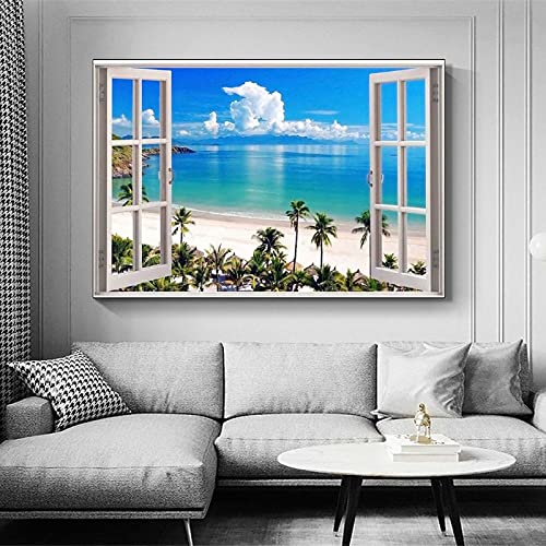 LIXI Window with Ocean View Posters HD Canvas Print Modern Home Decor Wall Art 08x12inch(20x30cm)