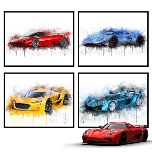 Insire Car Posters for Boys Room, Cars Posters for Boys Room, Super Car Posters for Boys Room Fast Cars Posters Car Prints for Boys Room Cars Pictures for Wall, Little Boys Posters Unframed (8x10”)