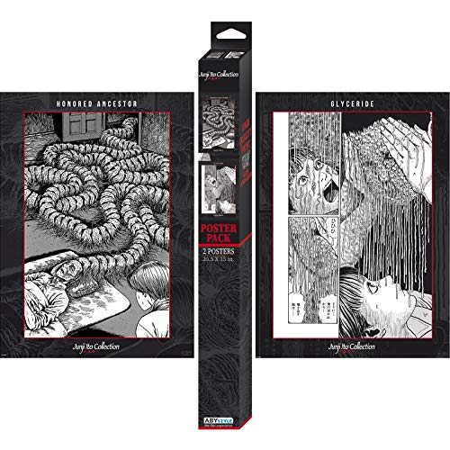 ABYSTYLE Junji Ito Chibi Boxed Unframed Poster Set 20.5" x 15.5" Includes 2 Mini Posters Horror Anime Manga Wall Art Prints for Bedroom Office Room Decor Gift