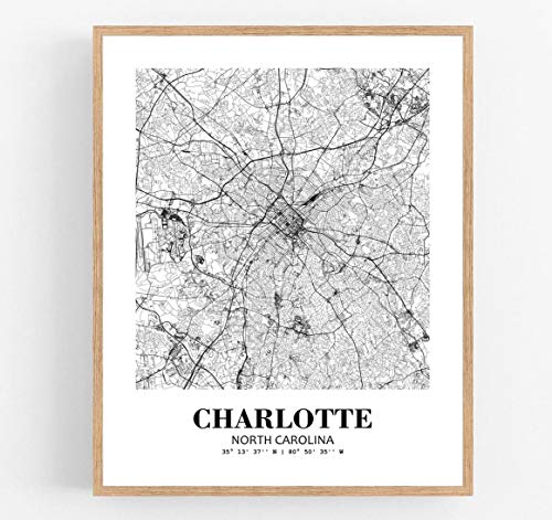Eleville 8X10 Unframed Charlotte North Carolina City View Abstract Road Modern Map Art Print Poster Wall Office Home Decor Minimalist Line Art Hometown Housewarming wgn288