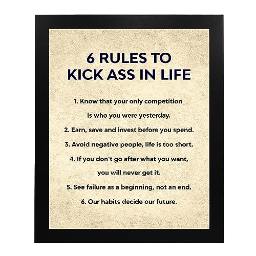 "Six Rules to Kick Ass in Life"-Inspirational Wall Art-8 x 10" Fierce Motivational Poster Print-Ready to Frame. Home-Office-Studio-Dorm Decor. Perfect Desk & Cubicle Sign. Great Gift of Motivation!