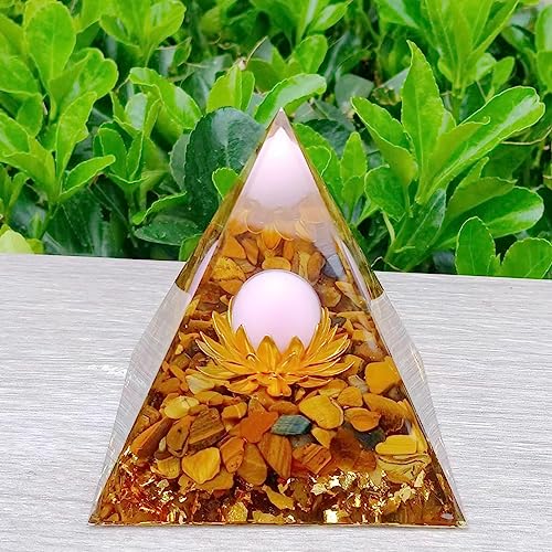 Orgone Pyramid, Healing Crystals Pyramid and Healing Stones, Healing Pyramid with Tiger Eye Lotus Symbol for Yoga, Reiki, Meditation, Chakra Balancing