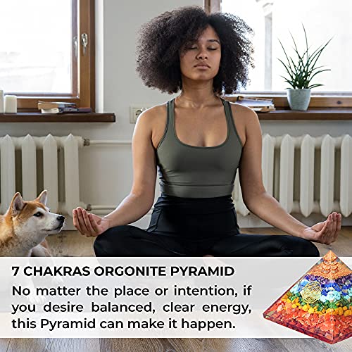 Orgone Chakra Pyramid- 7 Chakra Gemstone Orgonite Pyramid for Chakra Balancing- Psychic Meditation - Healing Love Yoga Chakra