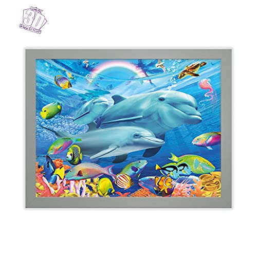 3D LiveLife Lenticular Wall Art Prints - Dolphin Family from Deluxebase. Unframed 3D Ocean Poster. Perfect wall decor. Original artwork licensed from renowned artist, Michael Searle