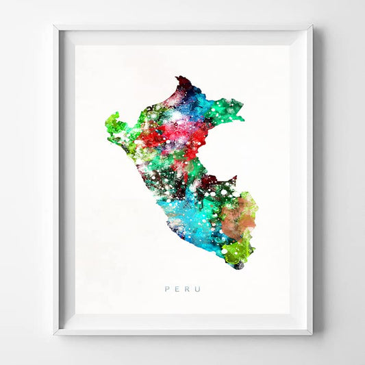 Peru Watercolor Map Wall Art Poster Home Decor Print Watercolour Artwork - Unframed