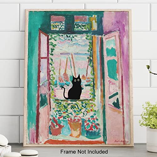 Henri Matisse Wall Art - Matisse Prints - Famous Open Window Poster - Black Cat Poster - Funny Cat Wall Decor Print - Cat Wall Art - Matisse Abstract Vintage Wall Art & Decor, 8x10" Unframed