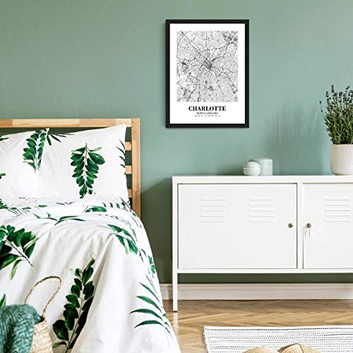 Eleville 8X10 Unframed Charlotte North Carolina City View Abstract Road Modern Map Art Print Poster Wall Office Home Decor Minimalist Line Art Hometown Housewarming wgn288