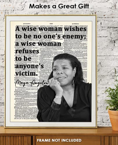 Inspirational Wall Art Poster "A Wise Woman Wishes…", Maya Angelou 8x10 Dictionary, Motivational Wall Art & Positive Affirmations Wall Decor for Bedroom, Teen Girl, Boy & Office Decor for Men, Women