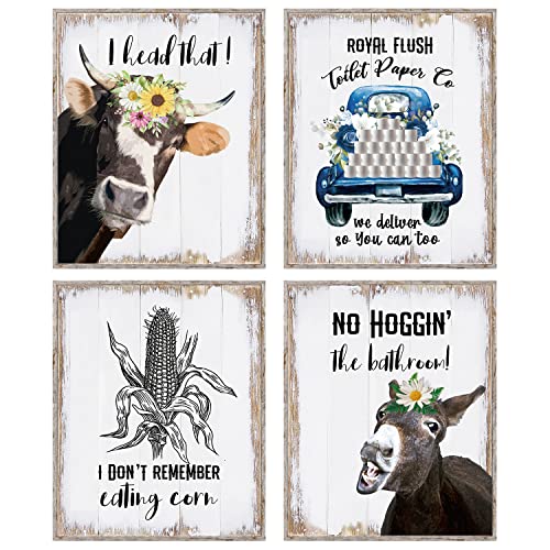 MTL HOE Funny Farm Bathroom Wall Art Print, Farm Bathroom Wall Decor Posters, Rustic Bathroom Decor, Farmhouse Style Bathroom Themed Decor Posters, Country Bathroom Decor(Set Of 4 8x10in Unframed)