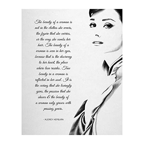 The Beauty of a Woman-Audrey Hepburn Inspirational Quotes Wall Art. Motivational Typographic Poster with Silhouette Image Ideal For Home Decor, Office Decor & Salon Decor, Unframed-8x10"