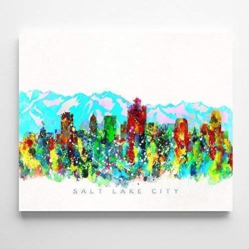 Salt Lake City Utah Watercolor Skyline Poster Cityscape Wall Art Print Home Decor Watercolour Artwork - Unframed