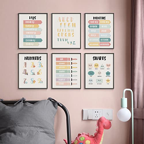 ARPEOTCY Rainbow Kids Playroom Wall Decor, Nursery Boho Wall Art Posters, Educational Wall Art Prints for Kids Room Wall Decor, Set of 6, 8x10in, Unframed