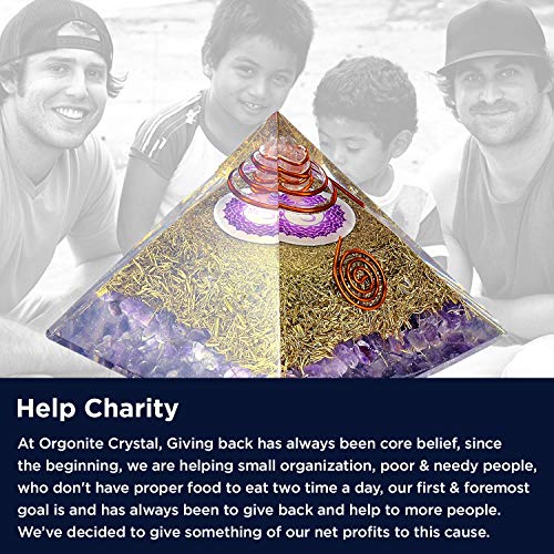 Orgone Pyramid Energy Generator - Crown Chakra Symbol Orgonite Amethyst Crystal Pyramid with Brass Metal for E-Energy Protection - Chakra Balancing-Healing-Meditation-Yoga