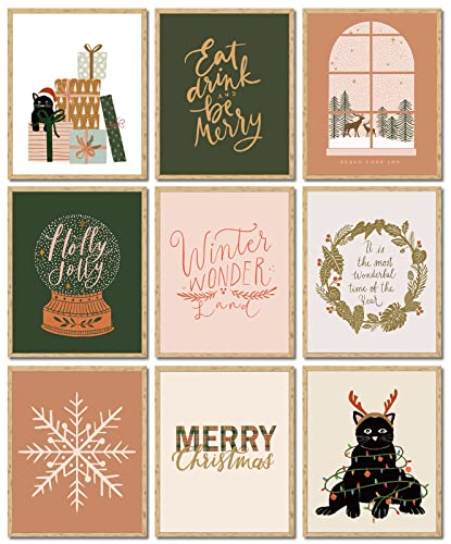 AnyDesign 9Pcs Christmas Boho Wall Art Prints Merry Christmas Winter Wonderland Posters Decorative Aesthetic Art Poster for Home Gallery Living Room Decor, 8 x 10, Unframed
