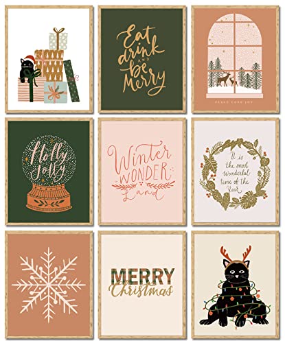 AnyDesign 9Pcs Christmas Boho Wall Art Prints Merry Christmas Winter Wonderland Posters Decorative Aesthetic Art Poster for Home Gallery Living Room Decor, 8 x 10, Unframed