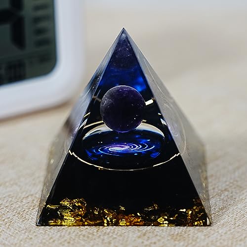 KUNIJIWA Orgone Pyramid of Success-Harness The Power of Healing Crystals, Tiger's Eye and Amethyst to Relieve Stress, Energy Generator Healing Crystal Pyramid