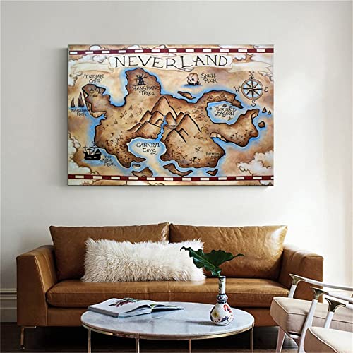 ZZHIY Neverland Map California Map Canvas Art Poster and Wall Art Picture Print Modern Family Bedroom Decor Posters 08x12inch(20x30cm)