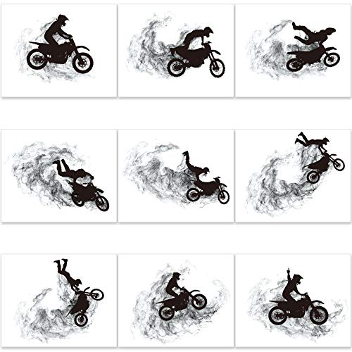 Zonon Motocross Dirt Bike Wall Art Prints Motocross Silhouette Poster Photos 9 Pieces 8 x 10 Inch Unframed Wall Decor for Man Cave Living Room Office Bedroom