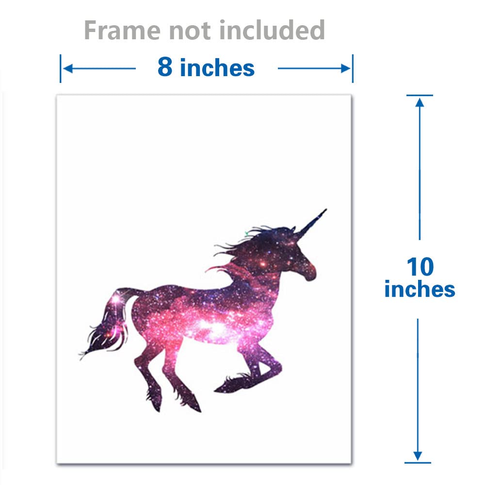 heshengzaixian Colourful Unicorn Galaxy Wall Art Prints,Unicorn Outer Space Nebula Decor Picture Painting Poster for Girls Room Nursery Classroom, Gift for Girls Kids,Set Of 4 (8”X10”) Unframed