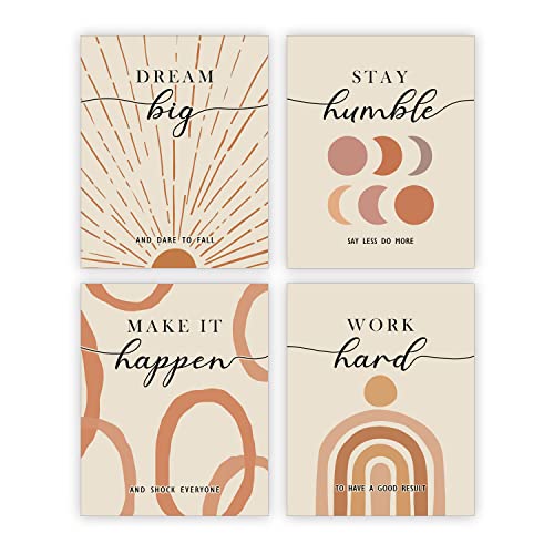 Inspirational Wall Art Boho Decor Positive Affirmations Wall Decor for Bedroom Living Room Office Classroom Abstract Motivational Prints Poster for Women Men Kids| Pack of 4, Unframed 8x10