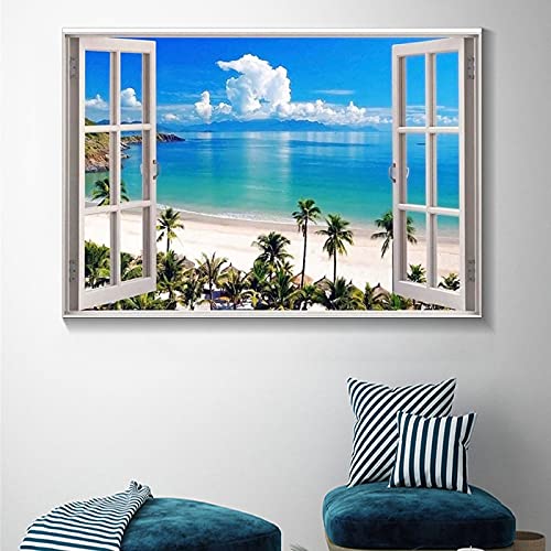 LIXI Window with Ocean View Posters HD Canvas Print Modern Home Decor Wall Art 08x12inch(20x30cm)