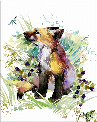 7Dots Art. Cute Baby Animals. Watercolor Art Print, Poster 8"x10" on Fine Art Thick Watercolor (Aquarelle) Paper for Children's Room, Bedroom, playroom, Bathroom. (Fox cub)