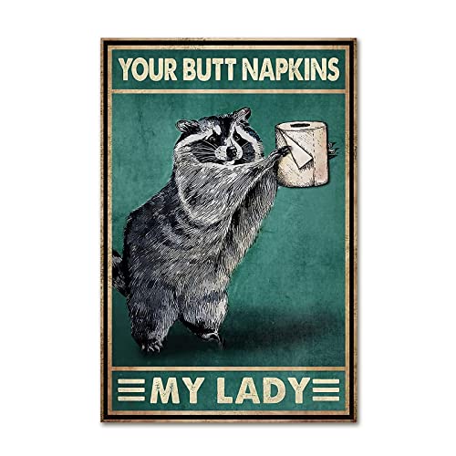 Vintage Raccoon Canvas Wall Art Your Butt Napkin My Lady Funny Toilet Paper Poster For Bathroom Wall Decor Art Prints Retro Poster Canvas Paintings Raccoon Canvas Art for Wall Home Decor Unframed