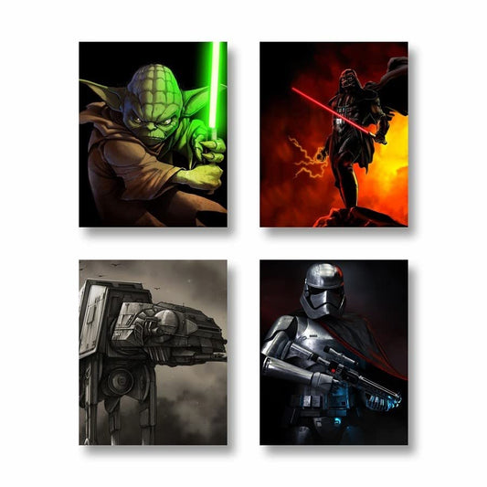 SYCART - Starwars Watercolor Poster Prints, Wall Decor For Kids, UNFRAMED Set of 4 (8x10 inches), Room Decor, Poster For Boys, Decorations, Poster for Kids, Dark Themed for Walls, Multicolor