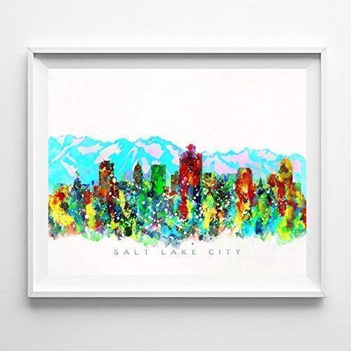 Salt Lake City Utah Watercolor Skyline Poster Cityscape Wall Art Print Home Decor Watercolour Artwork - Unframed