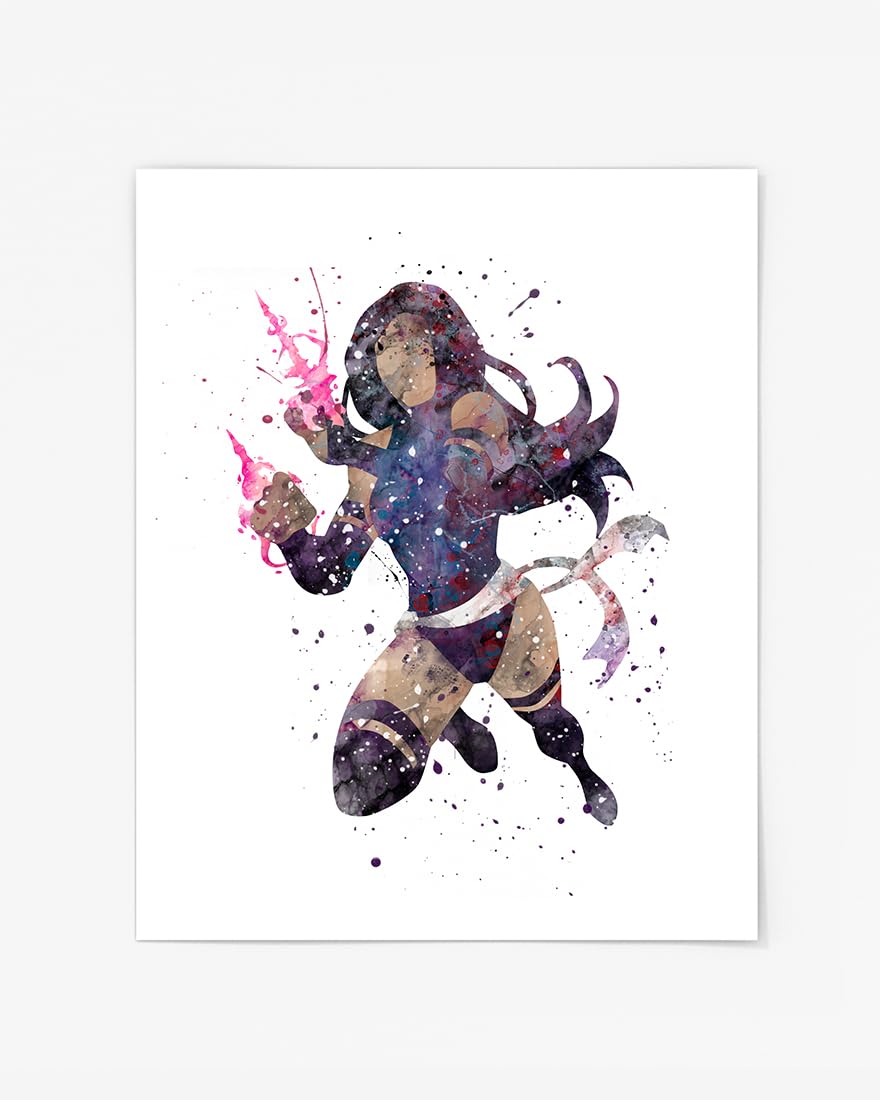 Psylocke Prints, X-Men Watercolor, Nursery Wall Poster, Holiday Gift, Kids and Children Artworks, Digital Illustration Art