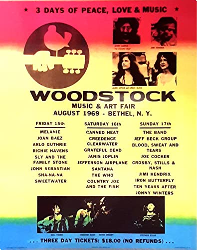 buyartforless Woodstock Line Up 20x16 Art Print Poster 3 Days of Peace Love & Music, Multicolor (16600 B)