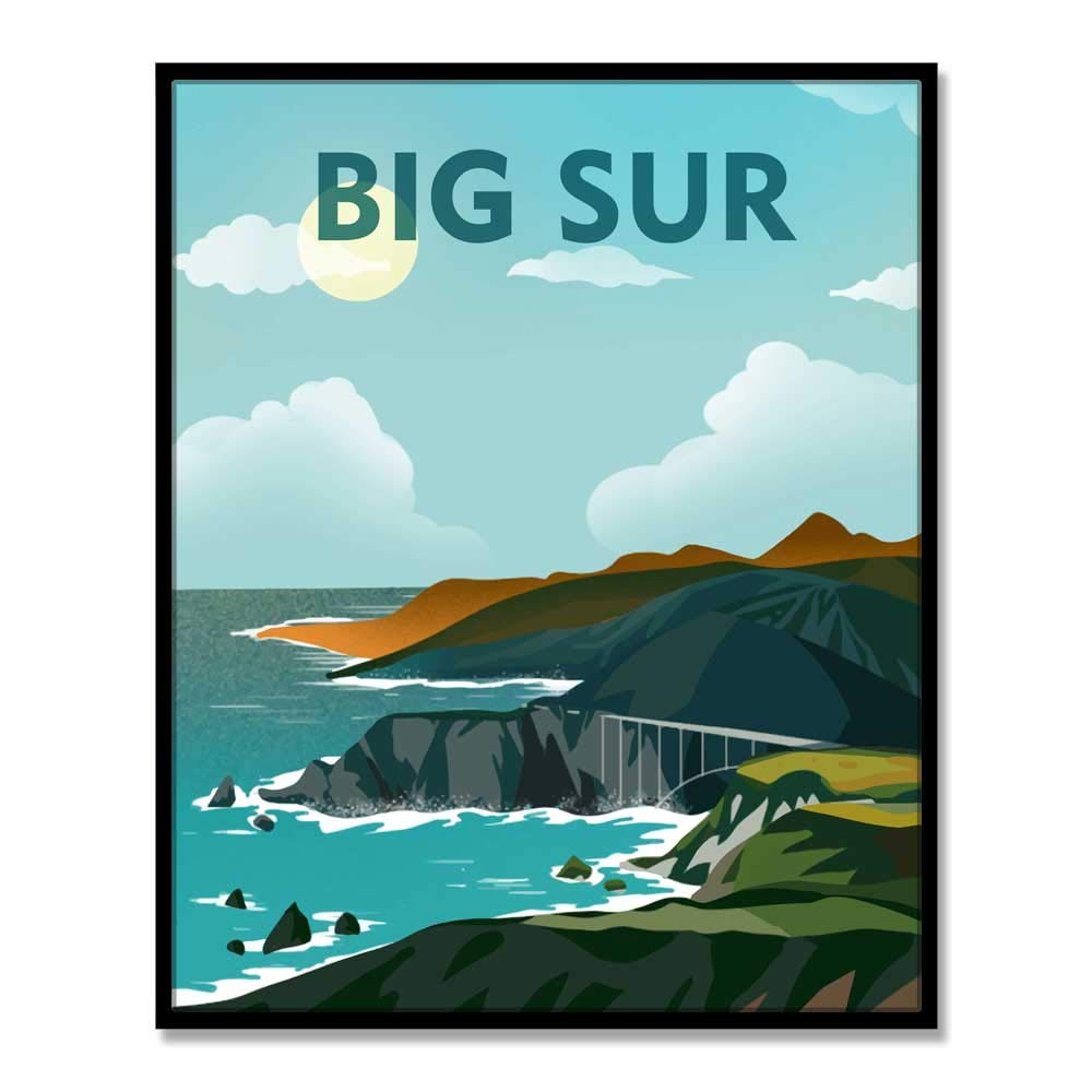 Big Sur California Art Print The Bixby Bridge Big Sur Coast California Minimalist Decor Travel Poster Wanderlust Gift, UNFRAMED 8x10inch