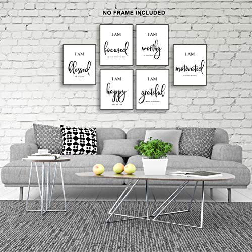 Inspirational Wall Art,Motivational Wall Art,Office & Bedroom Wall Decor,Positive Quotes & Sayings,Daily Affirmations for Men, Women & Kids,Black & White Poster Prints (8X10, Set of 6, No Frame)