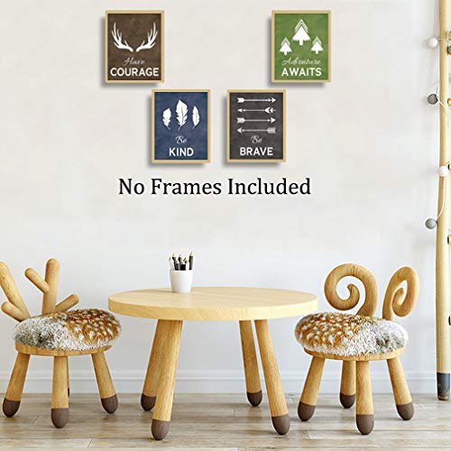 CHDITB Unframed Forest Wildlife Nursery Art Prints, Camping Wall Art Kids Room, Animals Inspirational Quotes Painting, Set Of 4（8" x10" ） Abstract Woodland Canvas Posters For Boys Classroom Decor