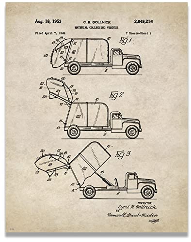 Garbage Truck Driver Patent Poster Art Print 11x14 Sanatation Worker Toys Wall Decor Pictures