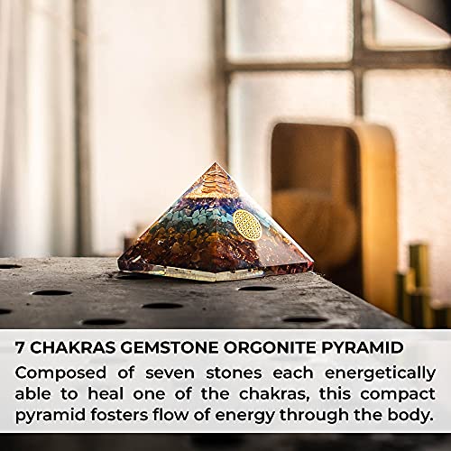 Orgone Chakra Pyramid- 7 Chakra Gemstone Orgonite Pyramid for Chakra Balancing- Psychic Meditation - Healing Love Yoga Chakra