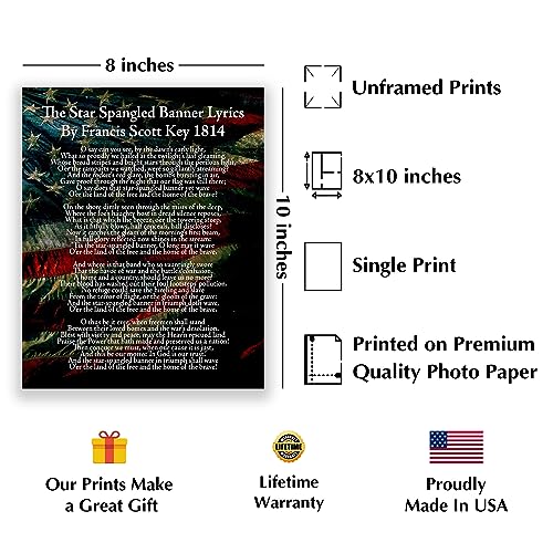 Star Spangled Banner Lyrics - National Anthem Wall Decor. This Patriotic Wall Art Poster Is An Ideal Wall Art For Home Decor, Military, Office and School Room Decor, Unframed (Medium)