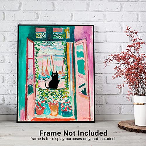 Henri Matisse Wall Art - Matisse Prints - Famous Open Window Poster - Black Cat Poster - Funny Cat Wall Decor Print - Cat Wall Art - Matisse Abstract Vintage Wall Art & Decor, 8x10" Unframed