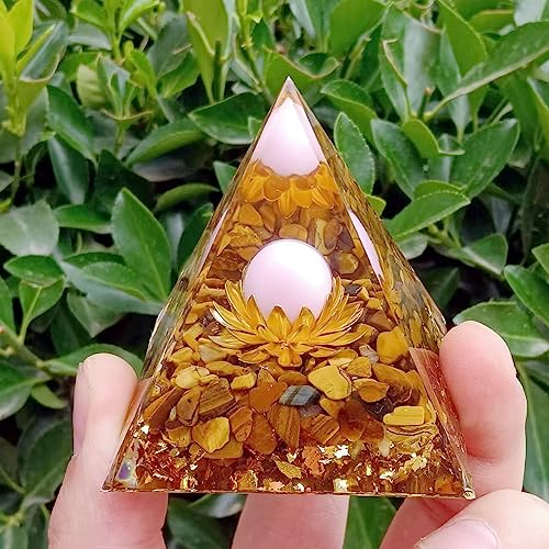 Orgone Pyramid, Healing Crystals Pyramid and Healing Stones, Healing Pyramid with Tiger Eye Lotus Symbol for Yoga, Reiki, Meditation, Chakra Balancing