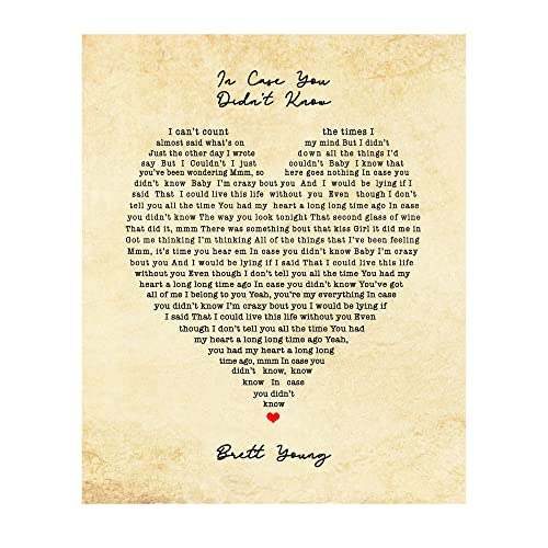 Brett Young - In Case You Didn't Know Music Decor Wall Art, Country Music Wall Decor Poster, Great Print For Home Decor, Bedroom Decor, Office Decor, or Man Cave Room Decor Aesthetic, Unframed - 8x10