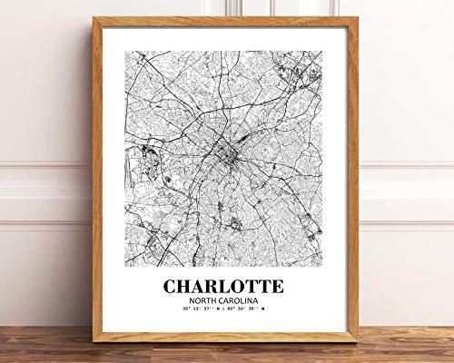 Eleville 8X10 Unframed Charlotte North Carolina City View Abstract Road Modern Map Art Print Poster Wall Office Home Decor Minimalist Line Art Hometown Housewarming wgn288