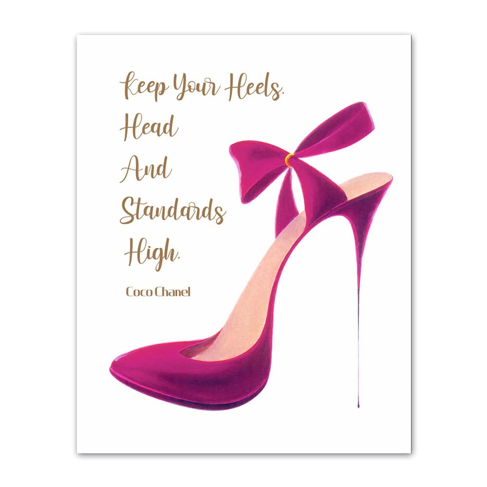 heshengzaixian Keep Your Heels Head Standards High Inspirational Quote Wall Art Prints,Modern Fashion Décor Poster for Girls Room Spa Beauty Salon, Gift for Girlfriend Set1(Unframed) 8x10