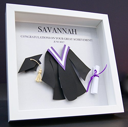 Personalized Graduation Custom Shadowbox Frame with Paper Convocation Gown and Cap with Ribboned Diploma Custom 3D Paper Wall Art